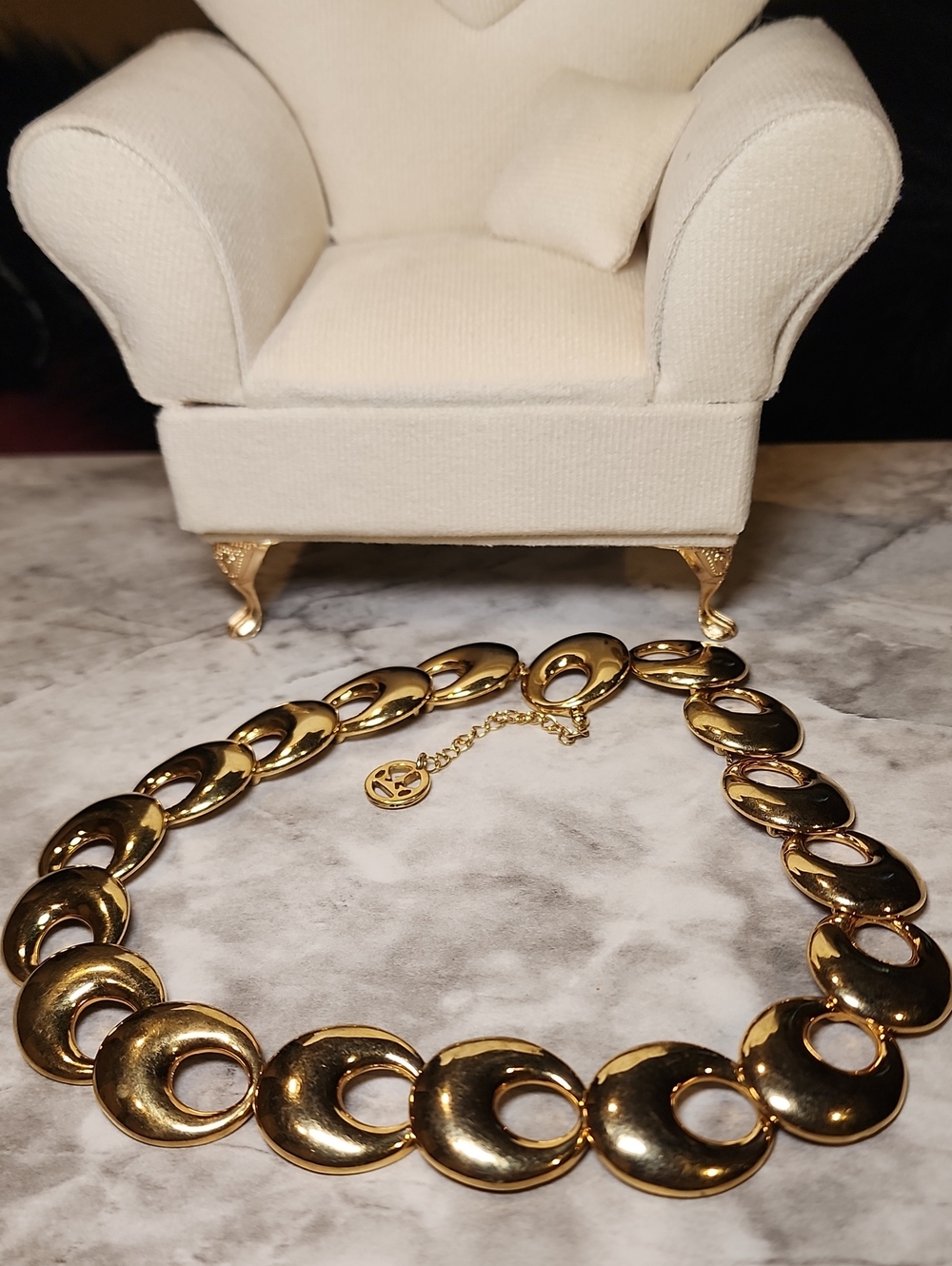 Vintage Crown Trifari Gold-Tone Crescent Link Statement Necklace
